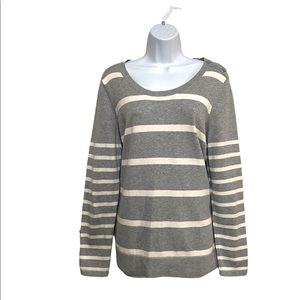 Ann Taylor Loft Gray and White Striped Sweater size large